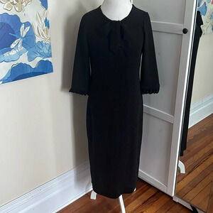 Marina Gigli Subtle Shimmer Black Midi Dress with Bow at the Neckline - Size M